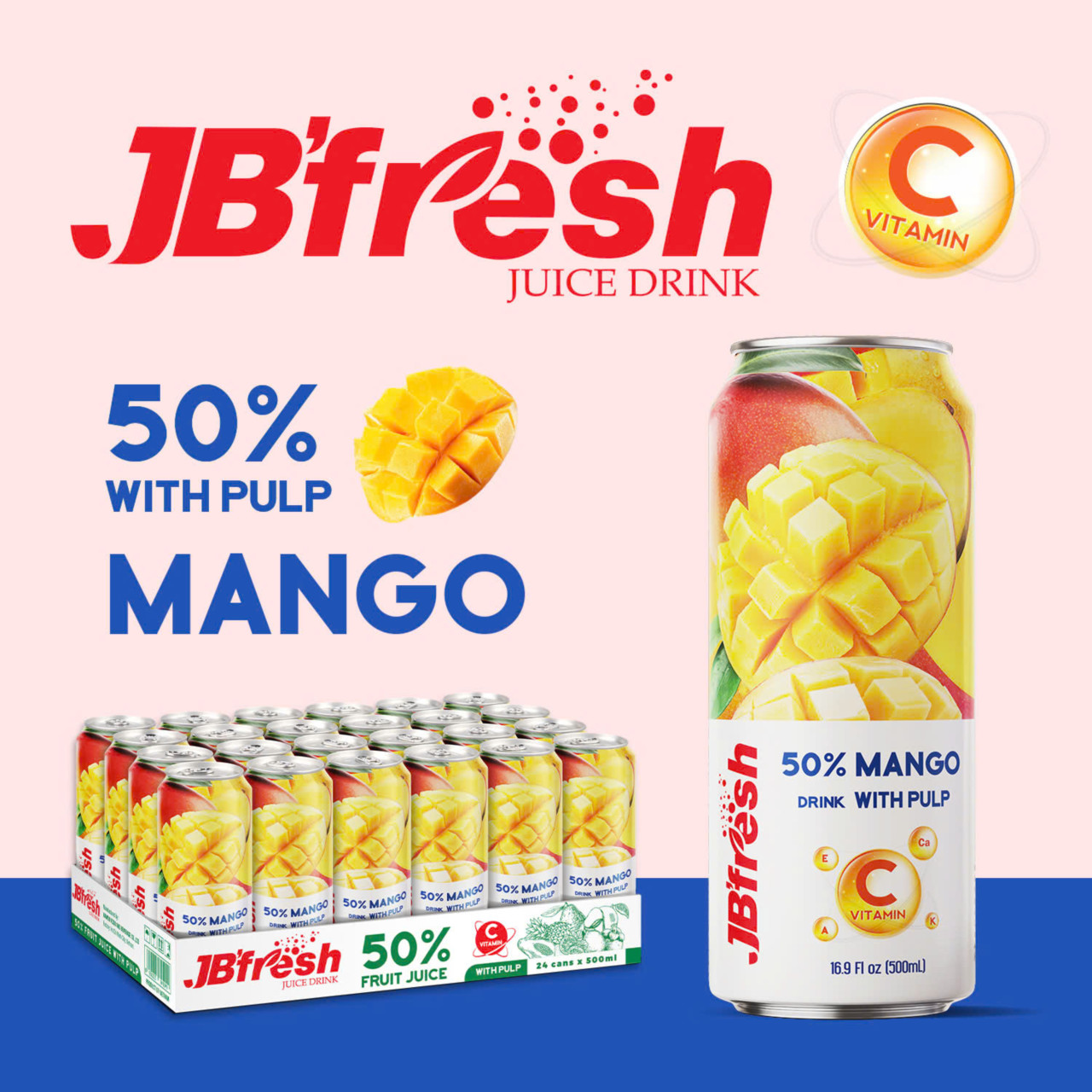 Can 500ml healthy jbfresh juice with pulp mango