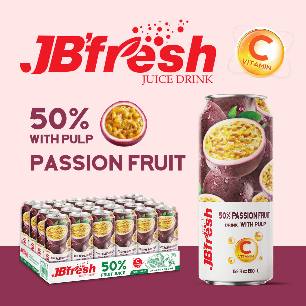 Can 500ml healthy jbfresh juice with pulp passion fruit