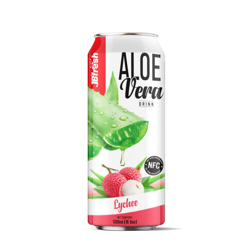Canned 500ml 16 9 fl oz fresh aloe vera drink with lychee flavor