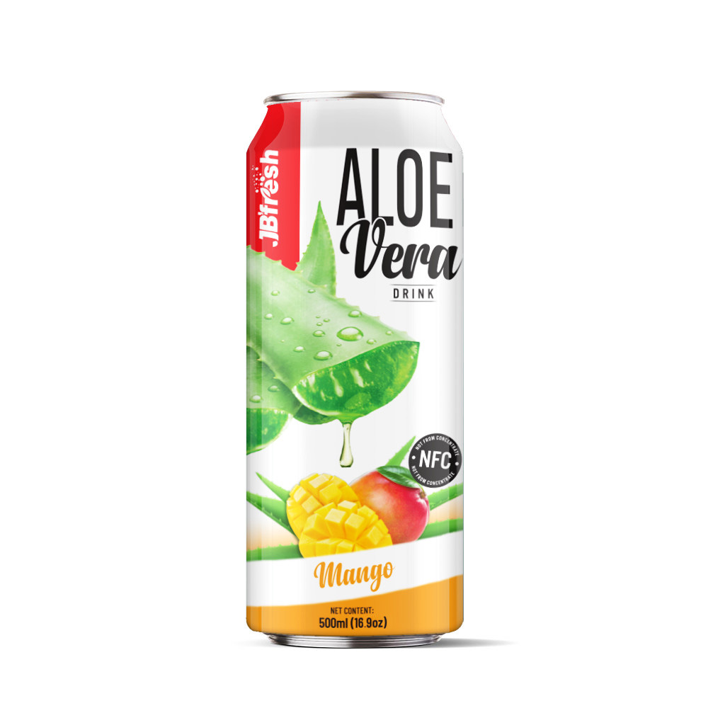 Canned 500ml 16 9 fl oz fresh aloe vera drink with mango flavor