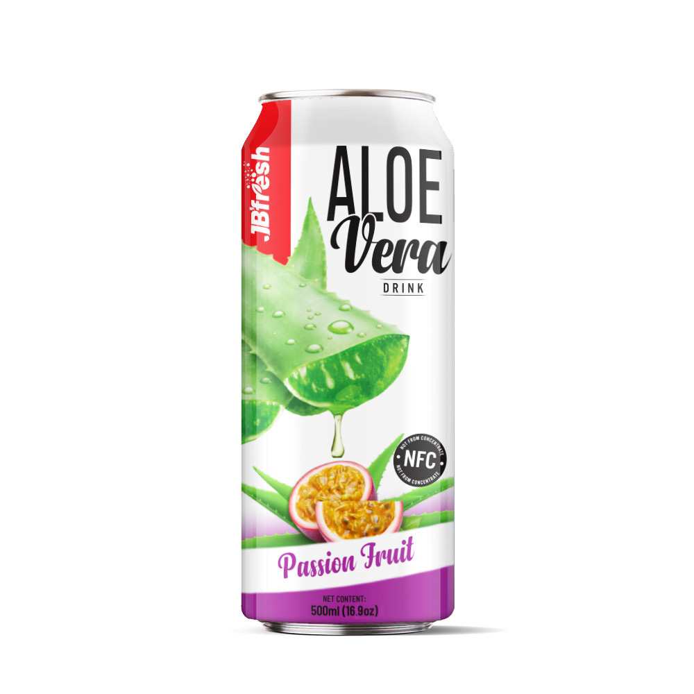 Canned 500ml 16 9 fl oz fresh aloe vera drink with passion fruit flavor