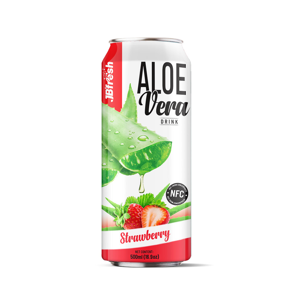 Canned 500ml 16 9 fl oz fresh aloe vera drink with strawberry flavor